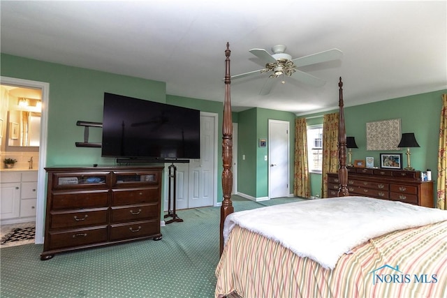 2403 Hempstead Rd, Ottawa Hills, OH 43606 - bedroom featuring carpet flooring, connected bathroom, and ceiling fan
