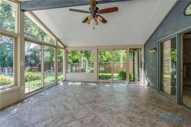 6608 Inglewood Dr, Holland, OH 43528 - unfurnished sunroom featuring vaulted ceiling and a ceiling fan