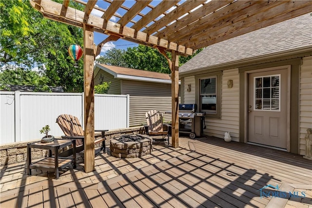 312 W Dudley St, Maumee, OH 43537 - view of patio / terrace with a fire pit, a wooden deck, and a pergola