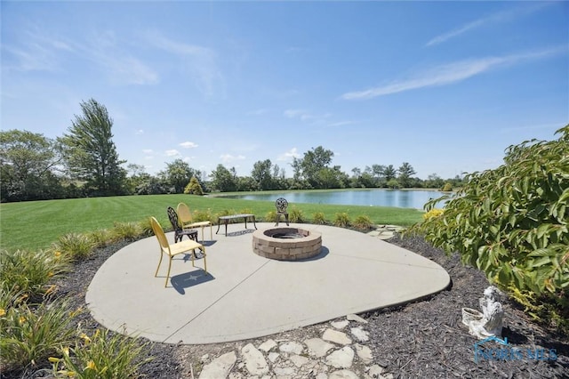 586 N State Route 587, Fostoria, OH 44830 - view of patio / terrace featuring an outdoor fire pit and a water view