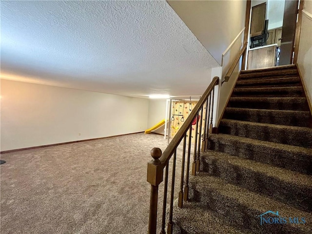 17988 Rd 156, Paulding, OH 45879 - stairs featuring a textured ceiling and carpet flooring