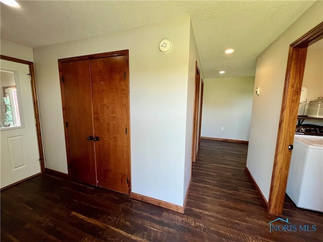17988 Rd 156, Paulding, OH 45879 - hall with washer / clothes dryer, wood finished floors, recessed lighting, and a textured ceiling