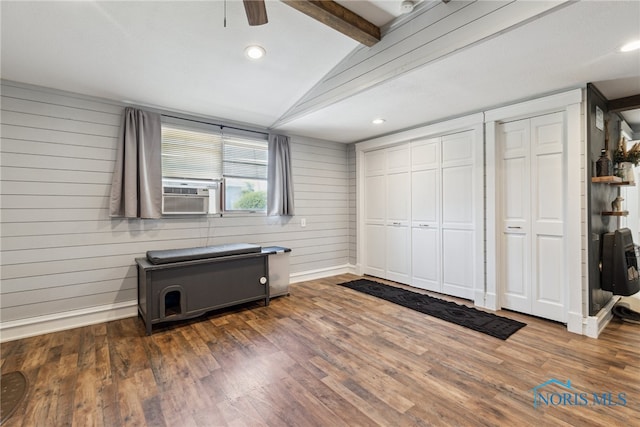 18735 Wall St, Tontogany, OH 43565 - unfurnished bedroom featuring cooling unit, multiple closets, wood finished floors, recessed lighting, and a ceiling fan