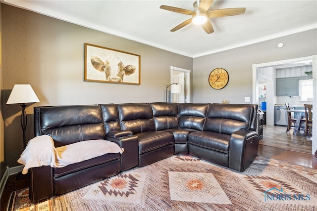 18735 Wall St, Tontogany, OH 43565 - living area with ceiling fan and wood finished floors