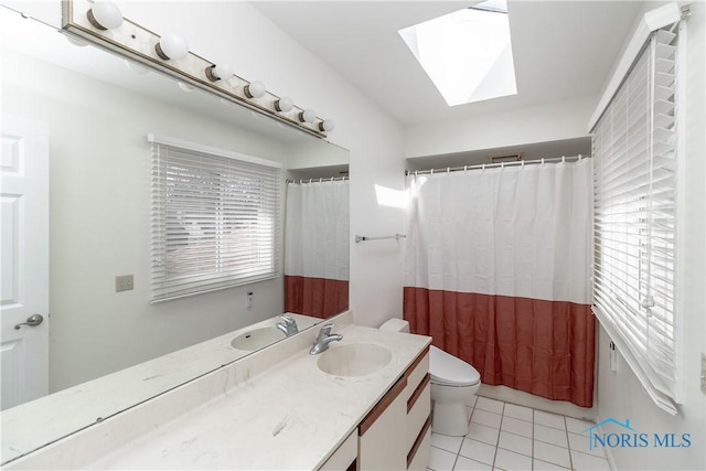 6842 Shieldwood Rd, Toledo, OH 43617 - bathroom with vanity, tile patterned floors, and a skylight