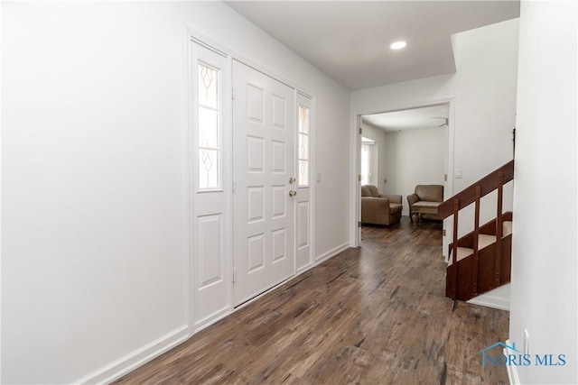 6842 Shieldwood Rd, Toledo, OH 43617 - entrance foyer with wood finished floors, recessed lighting, and stairway