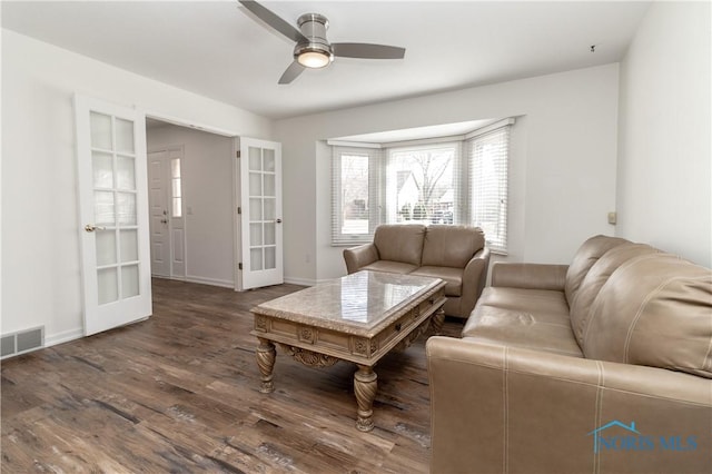 6842 Shieldwood Rd, Toledo, OH 43617 - living area with ceiling fan, french doors, and wood finished floors