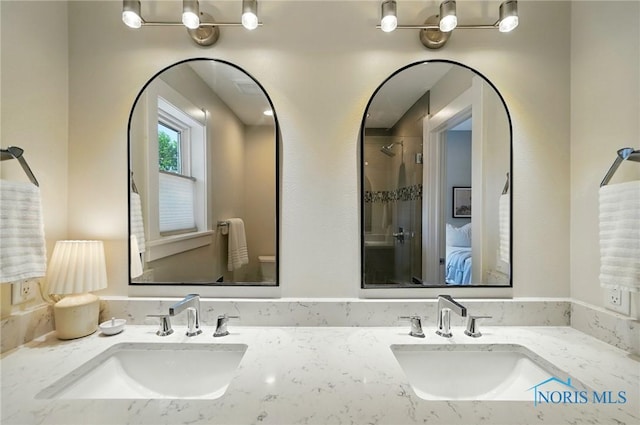 233 E 5th St, Perrysburg, OH 43551 - bathroom featuring double vanity and a shower