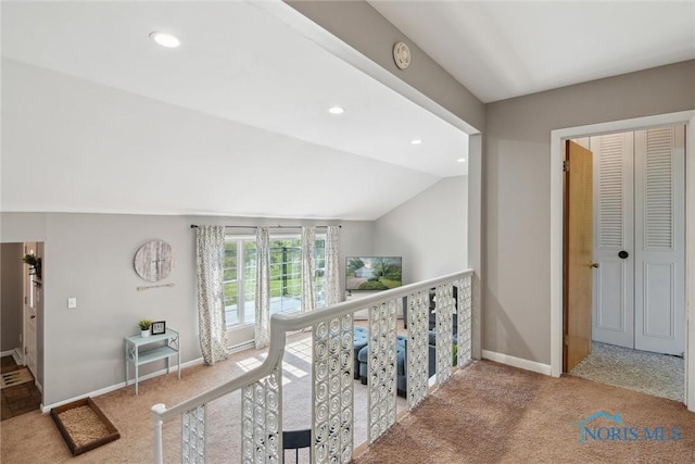 12982 State Route 34, Bryan, OH 43506 - hallway with carpet, recessed lighting, and vaulted ceiling