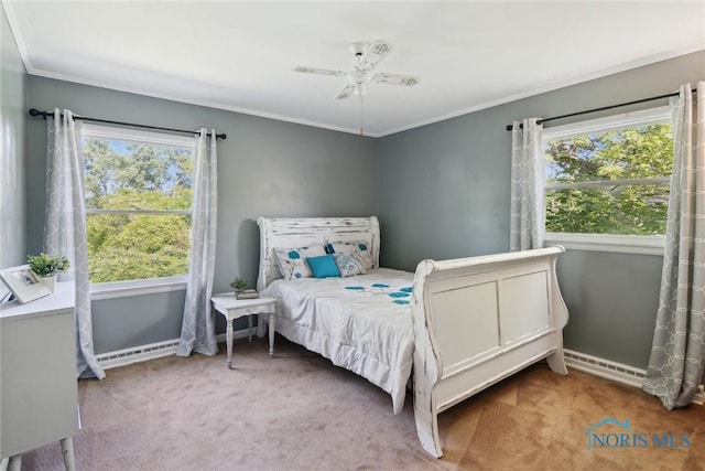12982 State Route 34, Bryan, OH 43506 - bedroom featuring carpet flooring, ornamental molding, and a ceiling fan