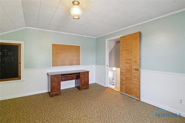 12982 State Route 34, Bryan, OH 43506 - unfurnished bedroom with a wainscoted wall, carpet floors, and crown molding