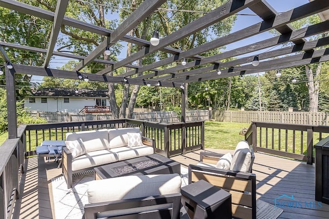 5157 Brinthaven Dr, Sylvania, OH 43560 - deck featuring outdoor lounge area, a fenced backyard, and a pergola