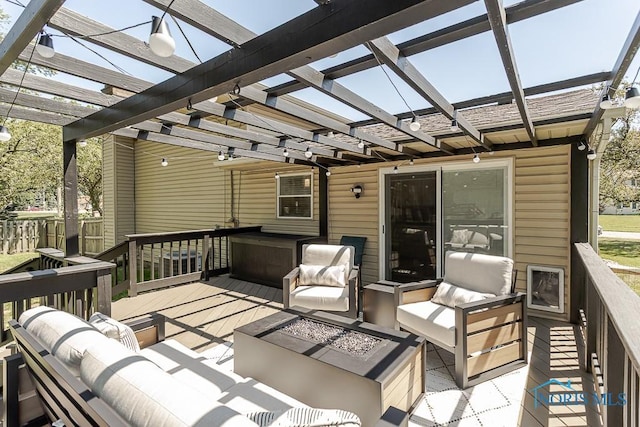 5157 Brinthaven Dr, Sylvania, OH 43560 - wooden terrace featuring an outdoor living space with a fire pit and a pergola