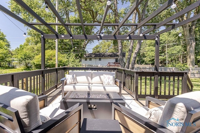 5157 Brinthaven Dr, Sylvania, OH 43560 - wooden terrace with an outdoor living space with a fire pit and a pergola