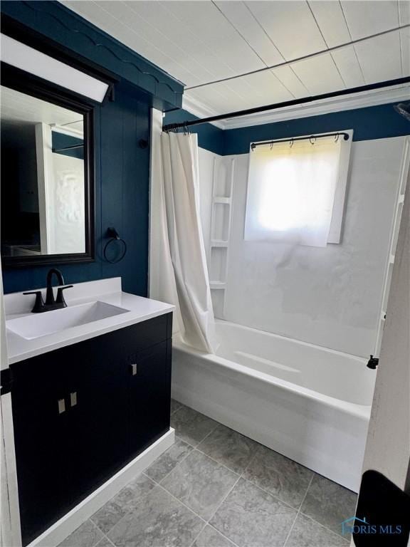 26110 Elizabeth St, Defiance, OH 43512 - bathroom with vanity, shower / bath combo with shower curtain, and tile patterned floors
