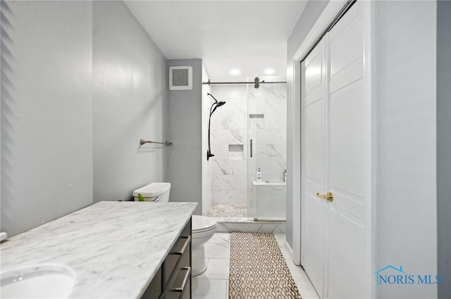 4567 Torquay Ave, Toledo, OH 43615 - bathroom with marble finish flooring, a marble finish shower, vanity, and recessed lighting
