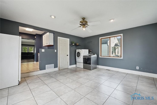 1285 Glenview Rd, Toledo, OH 43614 - unfurnished living room with washer and dryer, light tile patterned floors, a ceiling fan, and recessed lighting