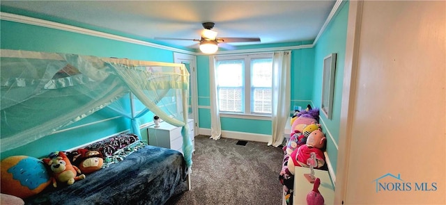 3329 Kirkwall Rd, Ottawa Hills, OH 43606 - bedroom with carpet floors, crown molding, and ceiling fan