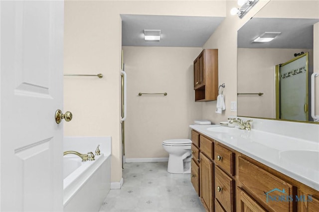 2310 Goddard Rd, Toledo, OH 43606 - full bath featuring tile patterned floors, double vanity, a bath, and a shower with door