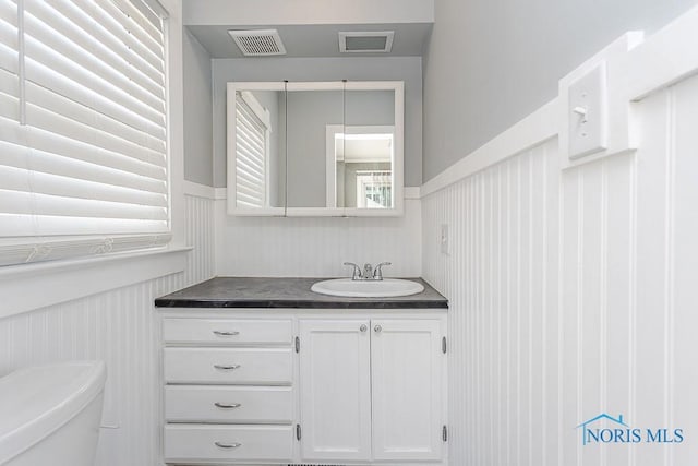 4334 Commonwealth Ave, Toledo, OH 43612 - bathroom featuring vanity, a wainscoted wall, and a decorative wall