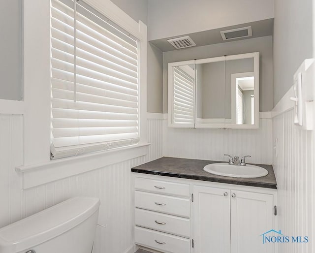 4334 Commonwealth Ave, Toledo, OH 43612 - half bath featuring vanity, a wainscoted wall, and a decorative wall