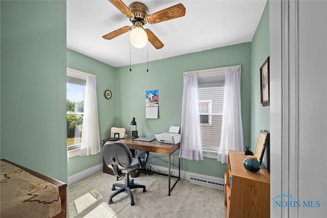 4526 Commonwealth Ave, Toledo, OH 43612 - carpeted office with ceiling fan and a baseboard heating unit