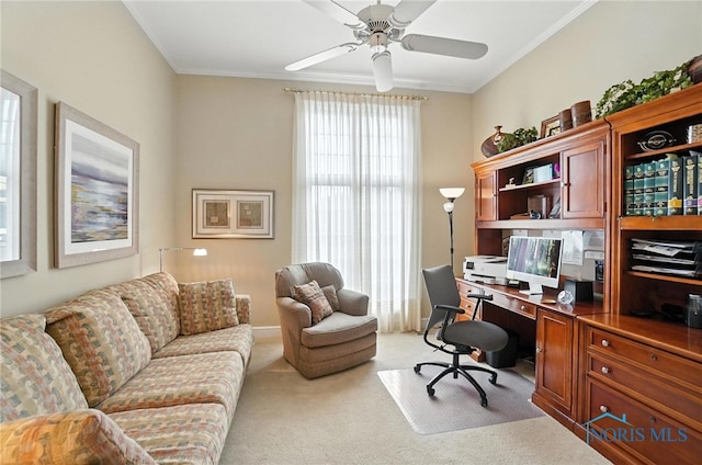 5576 N Citation Rd, Ottawa Hills, OH 43615 - office space featuring crown molding, light colored carpet, and ceiling fan