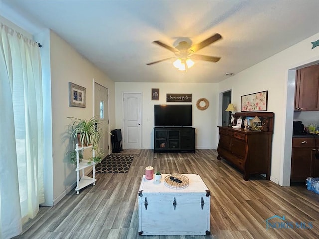 1020 Fremont Ave, Findlay, OH 45840 - living room with ceiling fan and wood finished floors