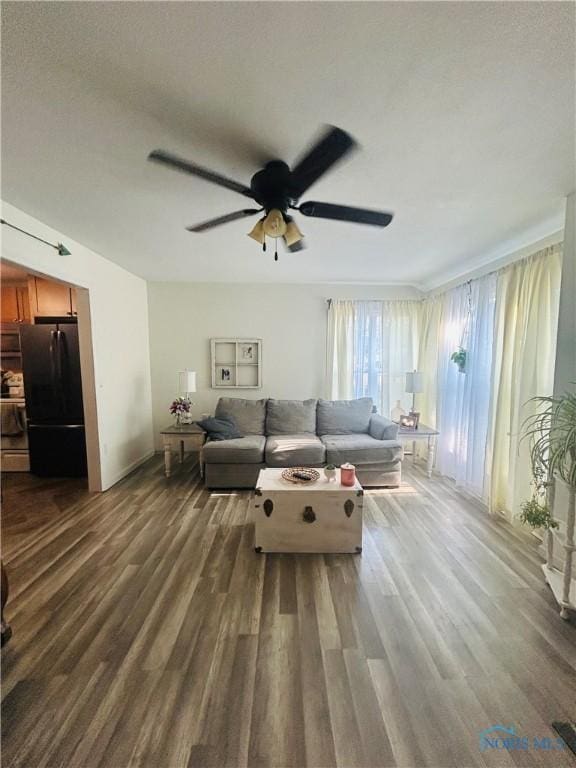 1020 Fremont Ave, Findlay, OH 45840 - living room featuring dark wood finished floors and ceiling fan