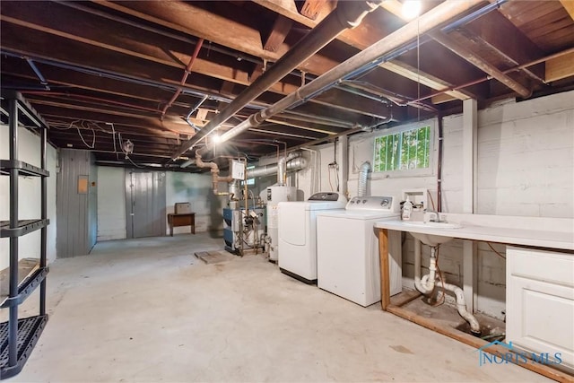 1673 Watova Rd, Toledo, OH 43614 - below grade area with washing machine and dryer, water heater, and a heating unit