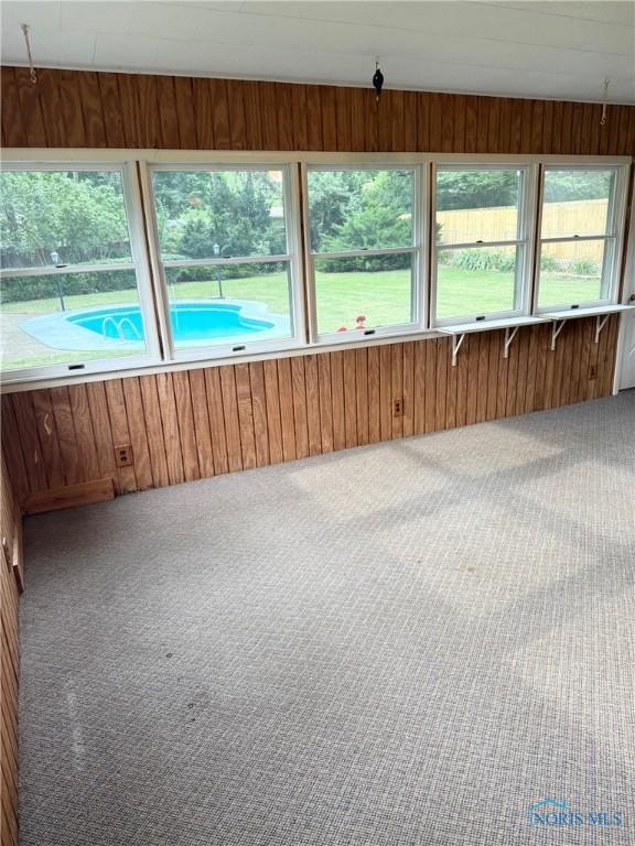 125 E Yates Ave, Findlay, OH 45840 - unfurnished sunroom featuring carpet flooring and wood walls