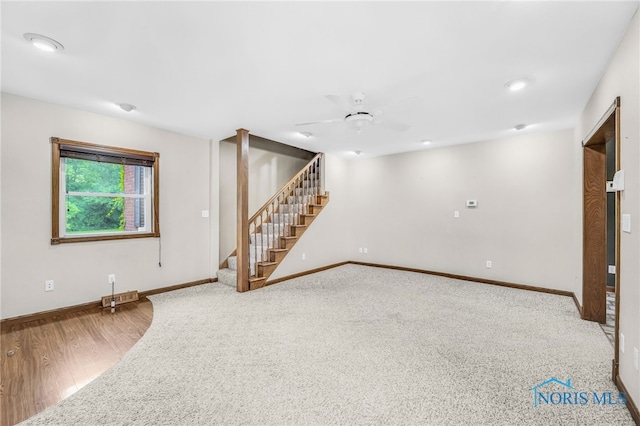 21010 Lemoyne Rd, Luckey, OH 43443 - below grade area featuring stairway and ceiling fan