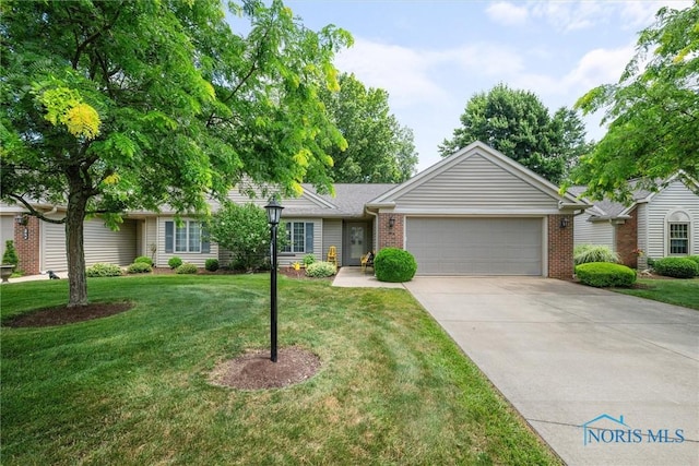 14 White Tail Way Unit A, Norwalk, OH 44857 - ranch-style house with a garage, driveway, a front yard, and brick siding