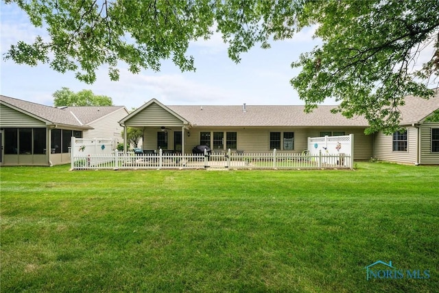 14 White Tail Way Unit A, Norwalk, OH 44857 - back of property with a ceiling fan and a sunroom