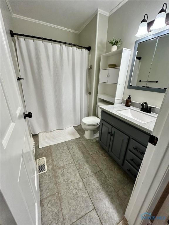 210 Duck Pond Rd, Upper Sandusky, OH 43351 - full bath with crown molding, vanity, curtained shower, and tile patterned flooring