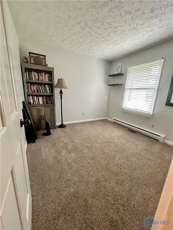 210 Duck Pond Rd, Upper Sandusky, OH 43351 - unfurnished room with carpet, baseboard heating, and a textured ceiling