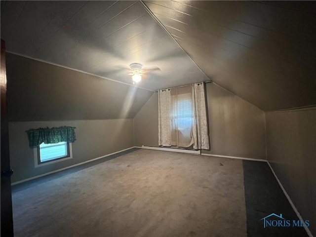 8872 Rd 87, Paulding, OH 45879 - bonus room with carpet, baseboard heating, lofted ceiling, and ceiling fan