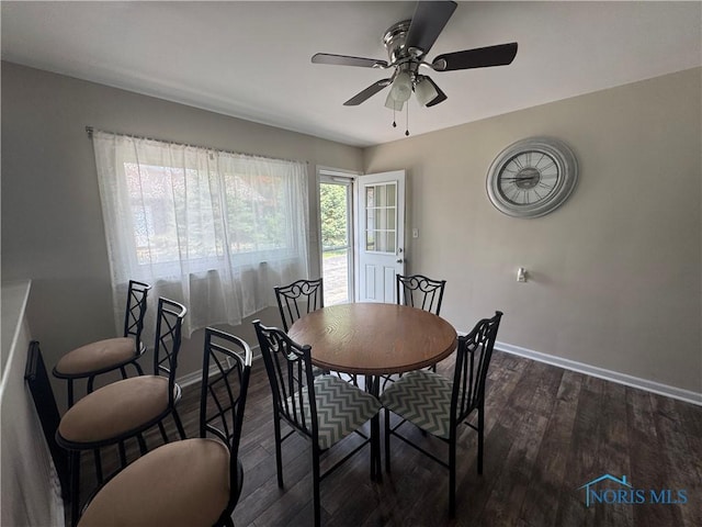 1926 Tiffin Rd, Fremont, OH 43420 - dining space with ceiling fan and dark wood-style flooring