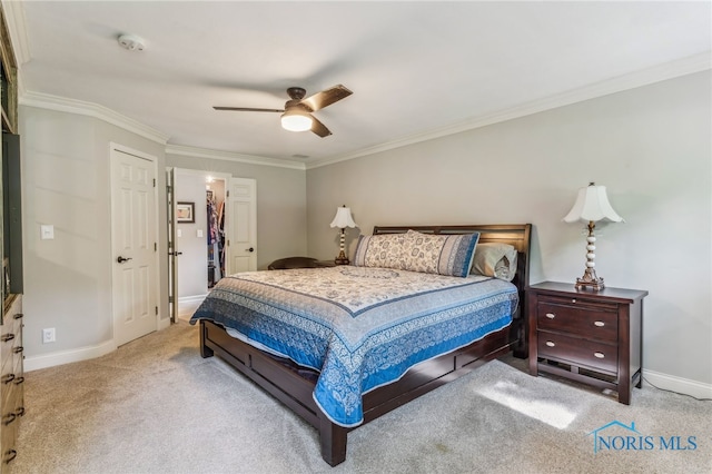 618 Sutton Pl, Findlay, OH 45840 - bedroom featuring carpet floors, crown molding, and a ceiling fan