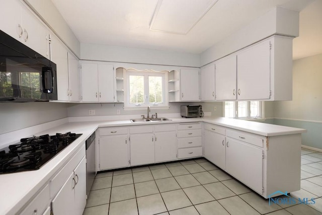 4906 Pine Ridge Rd, Toledo, OH 43615 - kitchen featuring black appliances, open shelves, white cabinetry, and light countertops