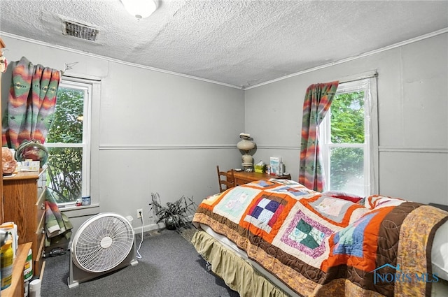 5660 Rd 180, Antwerp, OH 45813 - carpeted bedroom featuring multiple windows, a textured ceiling, and crown molding