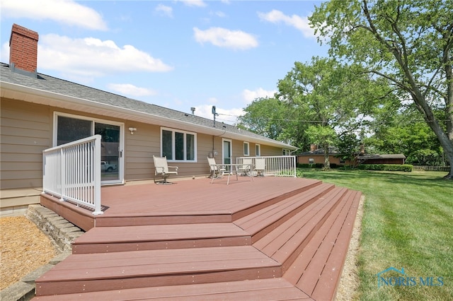 621 Bittersweet Dr, Findlay, OH 45840 - wooden deck featuring a lawn
