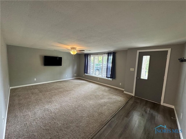 1712 Maumee Dr, Defiance, OH 43512 - foyer featuring a textured ceiling, wood finished floors, a ceiling fan, and carpet flooring