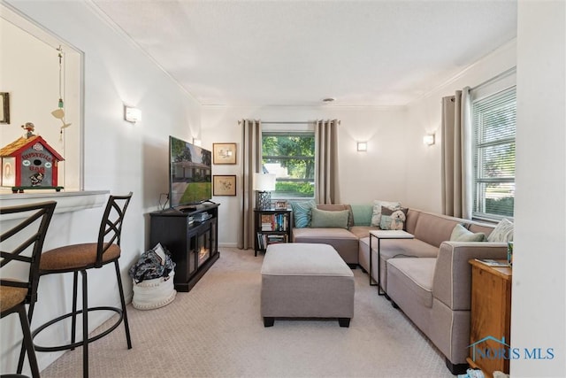 3468 Hughes Blvd, Toledo, OH 43606 - living room featuring light colored carpet and ornamental molding