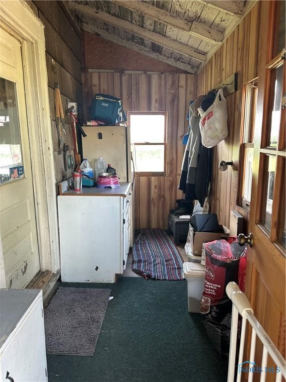 11080 Rd 21, Antwerp, OH 45813 - misc room with lofted ceiling, wood walls, carpet, and wood ceiling