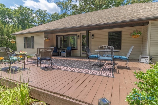 8411 Larch Rd, Toledo, OH 43617 - wooden terrace featuring outdoor dining area and outdoor lounge area