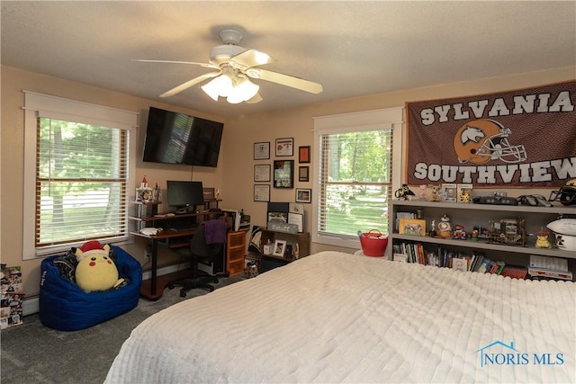 8411 Larch Rd, Toledo, OH 43617 - carpeted bedroom featuring an office area and a ceiling fan