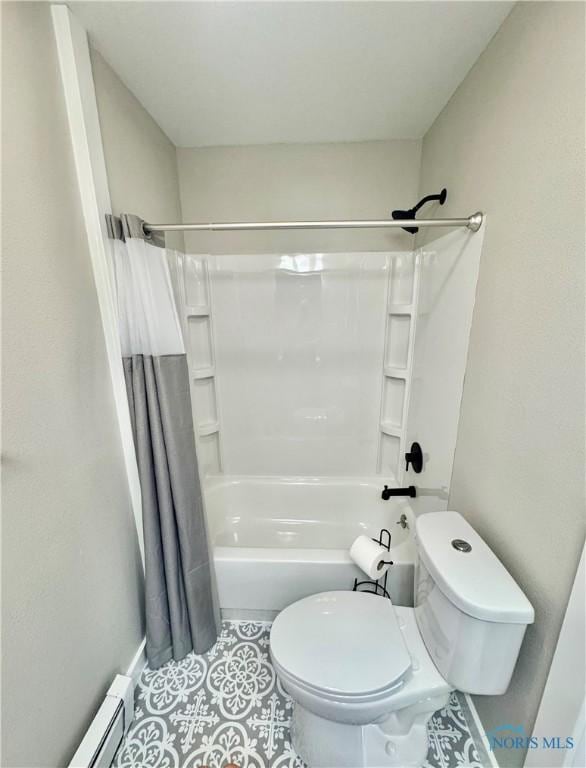 339 N E Ave, Deshler, OH 43516 - full bathroom with shower / tub combo with curtain, baseboard heating, and tile patterned floors