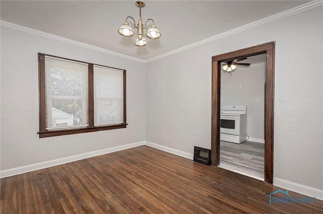 2517 Montebello Rd, Toledo, OH 43607 - spare room with ornamental molding, a chandelier, and wood finished floors