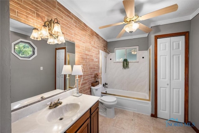 5201 Arbor Way, Sylvania, OH 43560 - full bathroom with a closet, vanity, tub / shower combination, tile patterned flooring, and ornamental molding